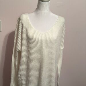 Elegant White Ribbed Women's Sweater dress.